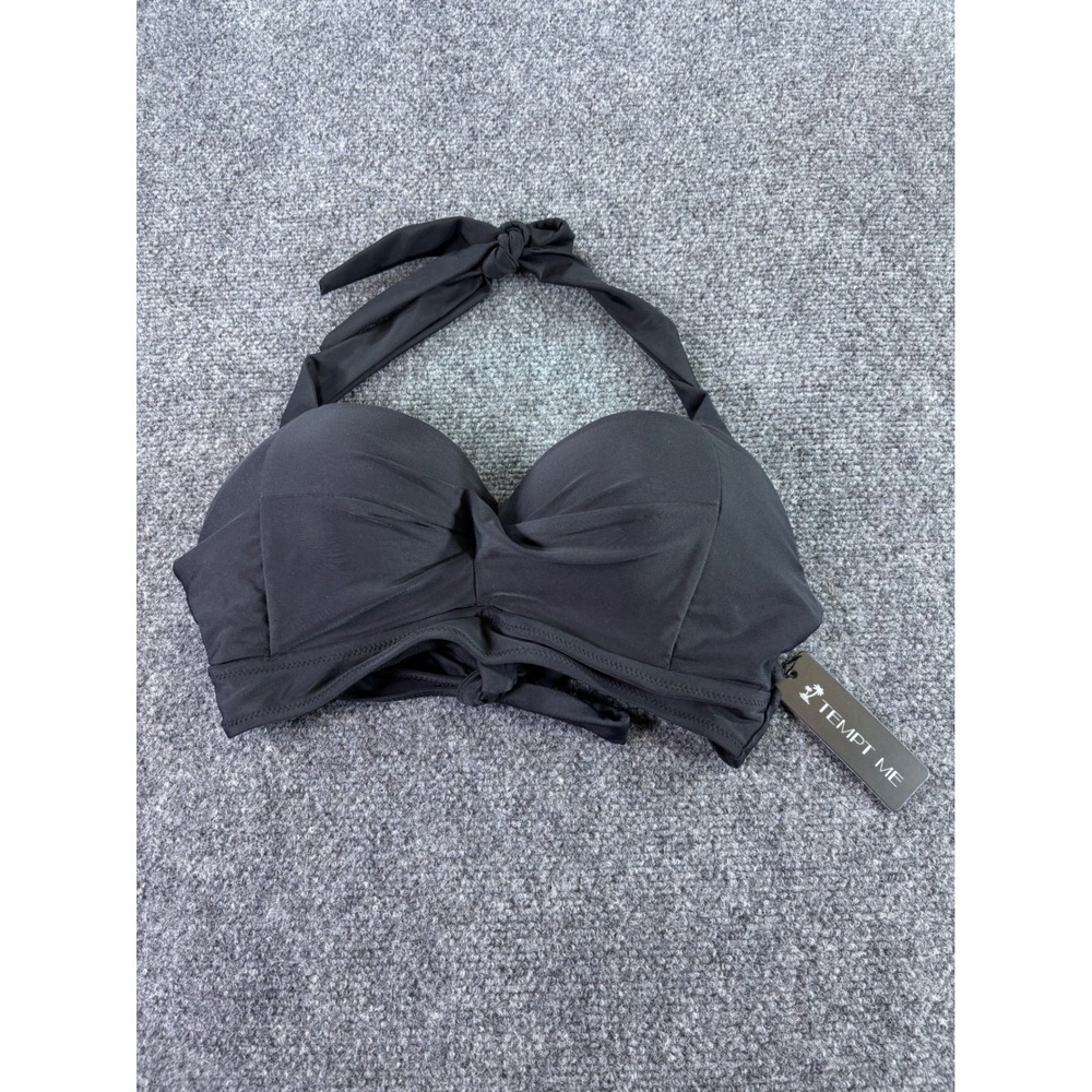 Tempt‎ Me Bikini Top Womens Medium Black Halter Push Up Twisted Front New
